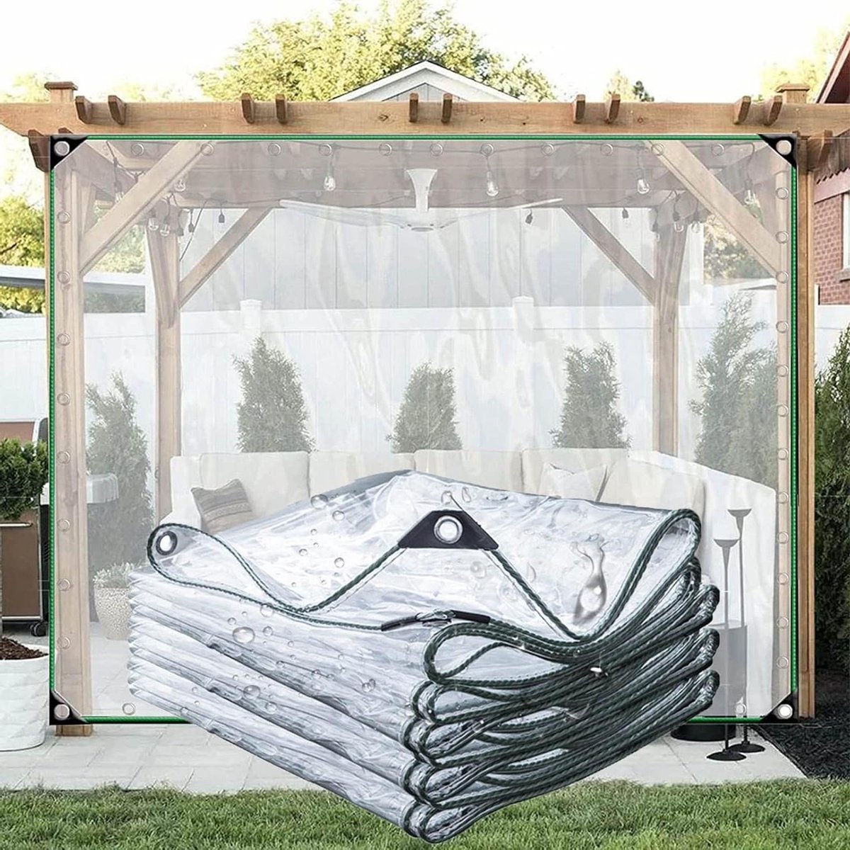 Doorzichtig Dekzeil - Waterdicht PVC - Buitenruimte Beschermen - Versterkte Doorvoertules - 1.7x3.5 Meter - Transparant