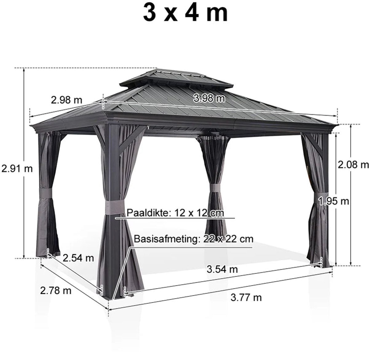 Purple Leaf Hardtop pavillon 4 x 3 m - gris luxe avec éclairage