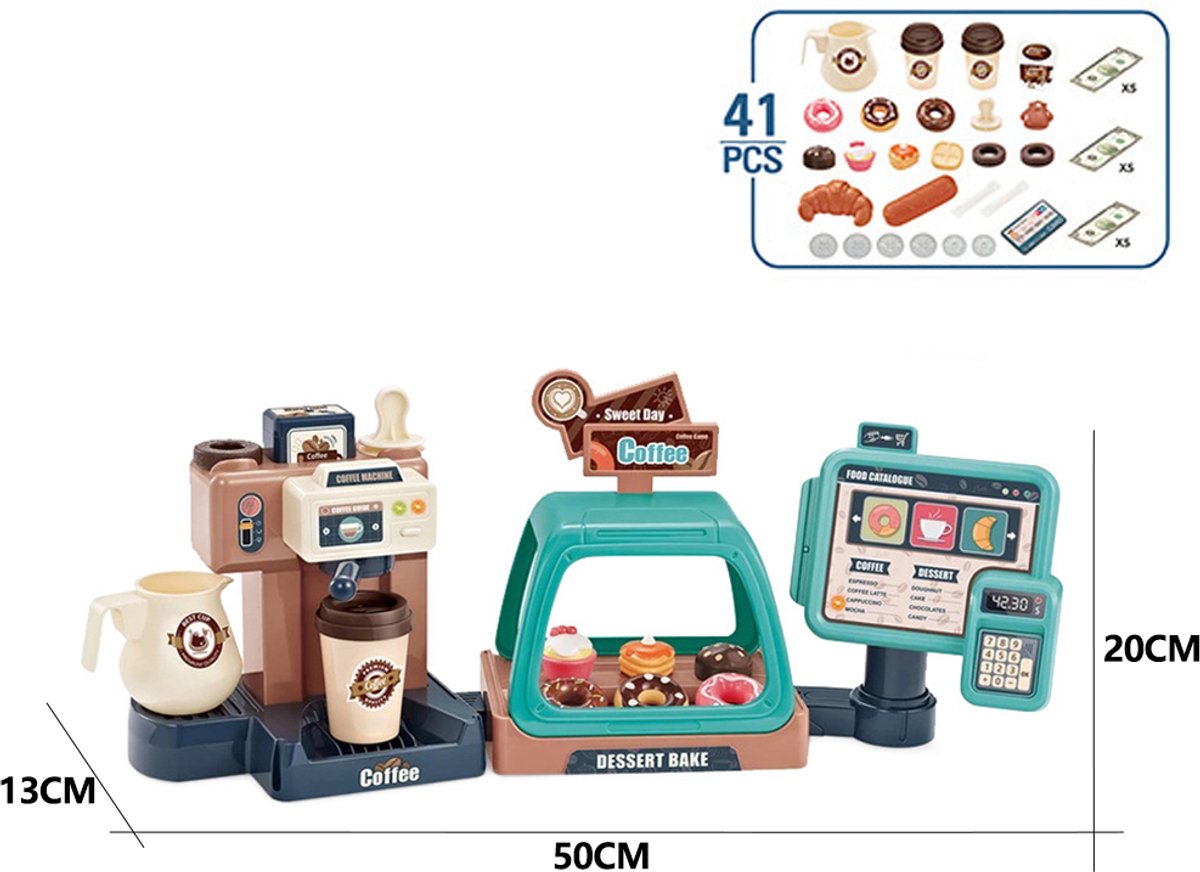 Speelset voor kinderen, 41pcs +, Koffiezetapparaat, Leren en Serveren Koffiemachine, Winkeltje Speelgeld met Licht & Geluid - Educatief Rollenspel - Interactief speelgoed - Keuken & Restaurant Verjaardag Cadeau voor Jongens & Meisjes 3 Jaar — afbeelding 3