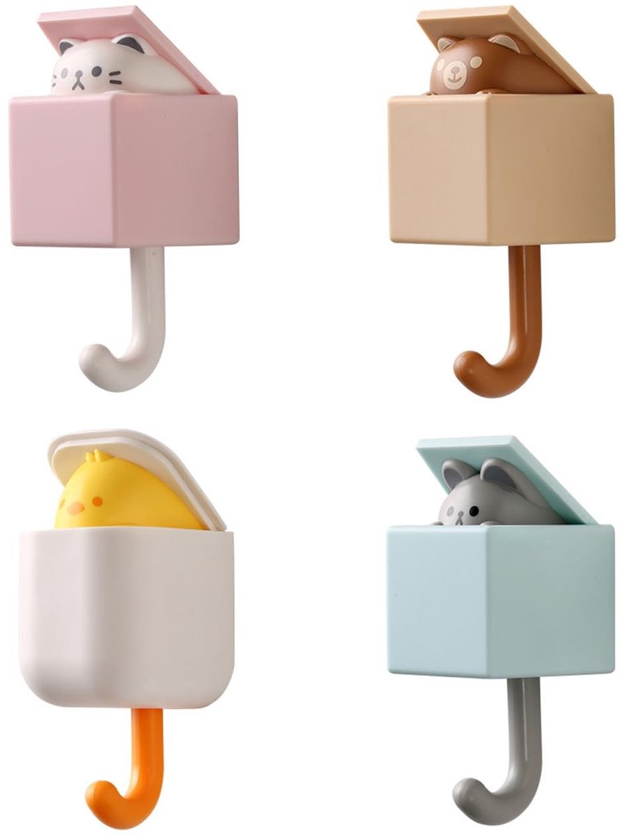 ONF3 - Schattige zelfklevende haken - Creatief voor huisdieren - Veelkleurig - Ophangen van sleutels en jassen - Voor katten en honden - 4 stuks