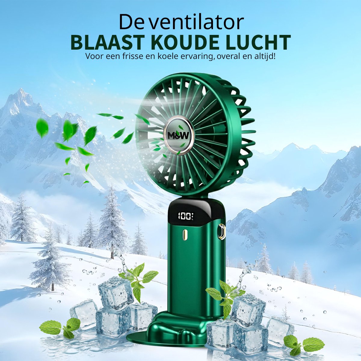 M&W Draagbare Hand Ventilator Hand Fan - Airco Verkoeling USB Ventilatoren - Handventilator Groen — afbeelding 5