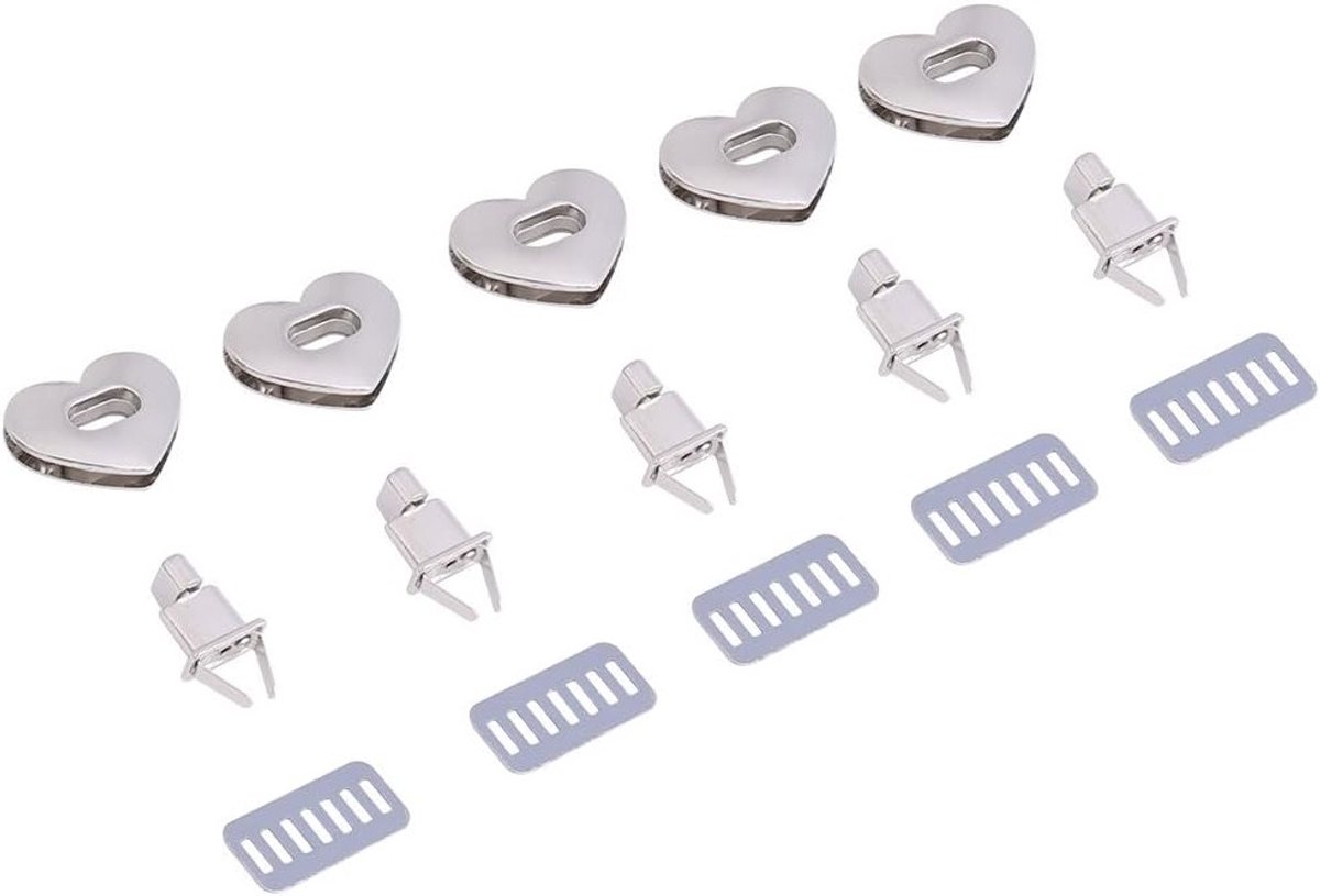 5 Sets Hartvormige Tas Sluiting, Creatieve Pouch Sluiting, Handtas Accessoire met Draaisluiting 3.2×2.8cm (Zilver) - Ideaal voor DIY en Handwerk