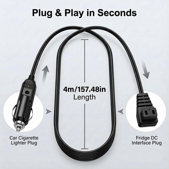 Koelkast Kabel - Stroomkabel Auto - Voeding Onderweg - 12 Volt Aansluiting - 4 Meter Lengte - Zwart — afbeelding 4