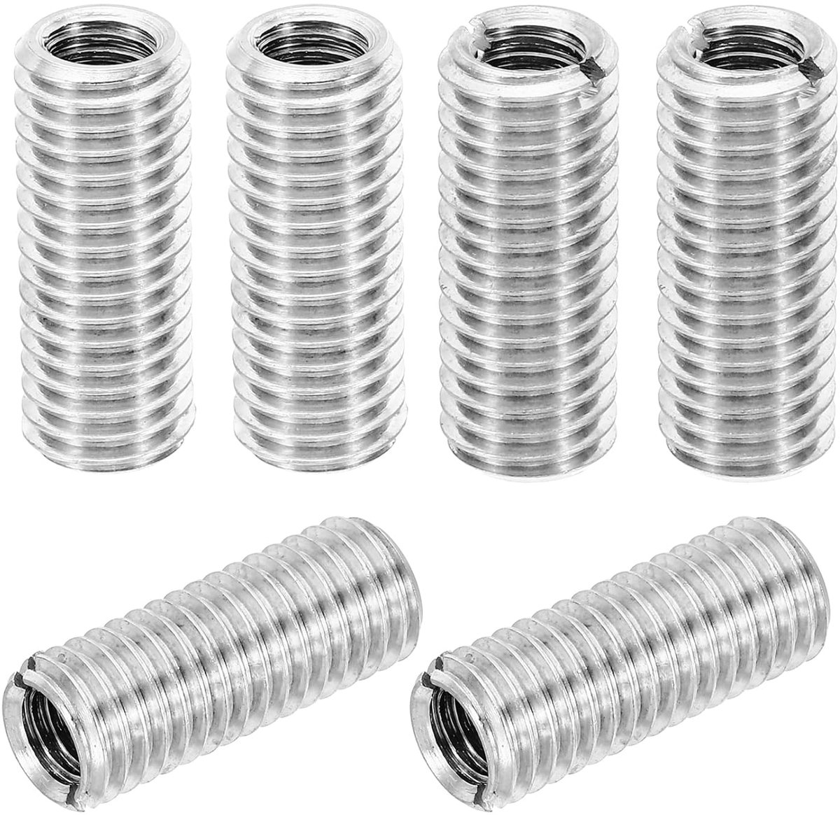 Reducer Nut Adapter met Sleeve - 6pcs M12 x M8 x 30mm - Male to Female - Nut Repair - Screw Insert - Reducer Conversion - Roestvrij Staal - Zilver