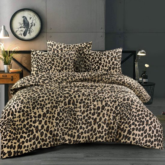 Dekbedovertrek Panter Beige Bruin 200x200/220 - 100% Katoen - Panterprint - Ademend van Merkloos — afbeelding 4