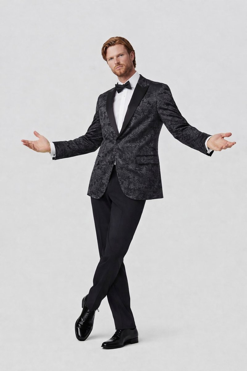 GENTS - Dinnerjacket paisley velvet - Polyblend - Zwart - Maat 48/L