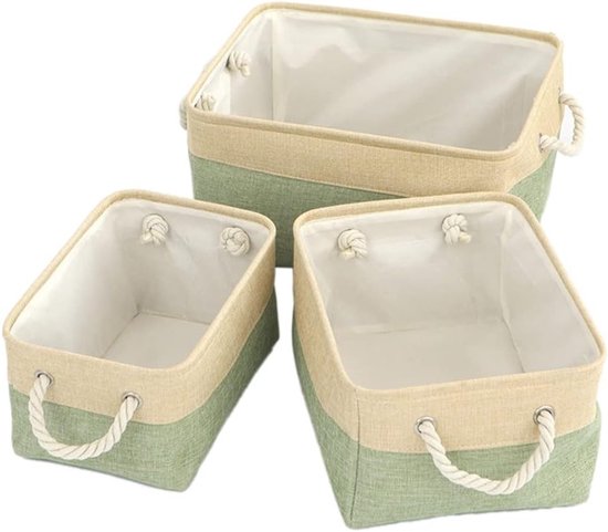 Linnen Opbergmand met Touw voor Verschoontafel, Badkamer, Slaapkamer en Woonkamer - Groene Organizer voor Speelgoed, Kleding en Accessoires