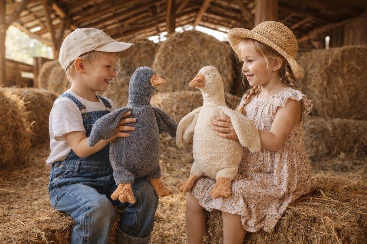 Knuffeldier Gans - Pluche Gans Speelgoed - Knuffelen en Spelen - Gemaakt van biologisch katoen - 32 cm - Grijs