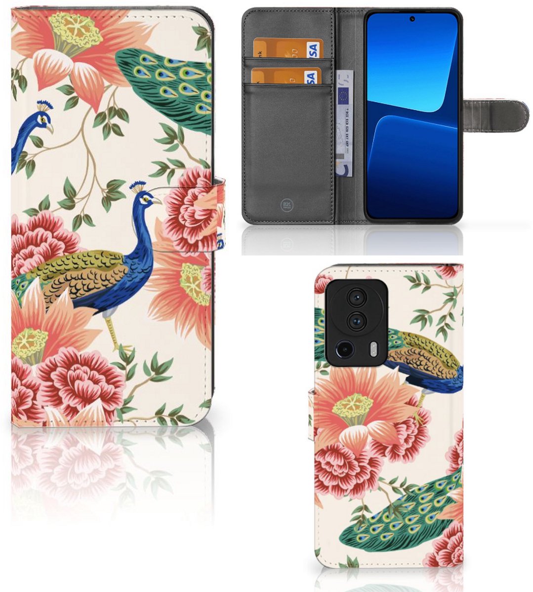 Telefoonhoesje met Pasjes voor Xiaomi 13 Lite Pink Peacock