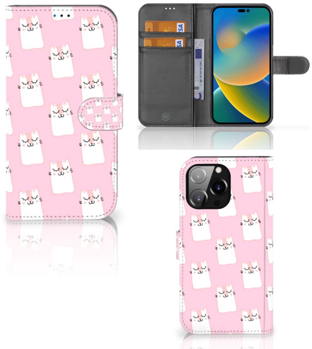 Boekhoesje voor iPhone 14 Pro Max Telefoonhoesje met Pasjes Sleeping Cats