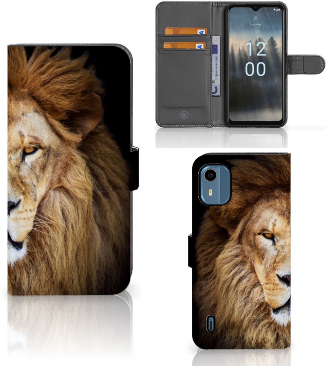 Nokia C12 Telefoonhoesje met Pasjes Leeuw