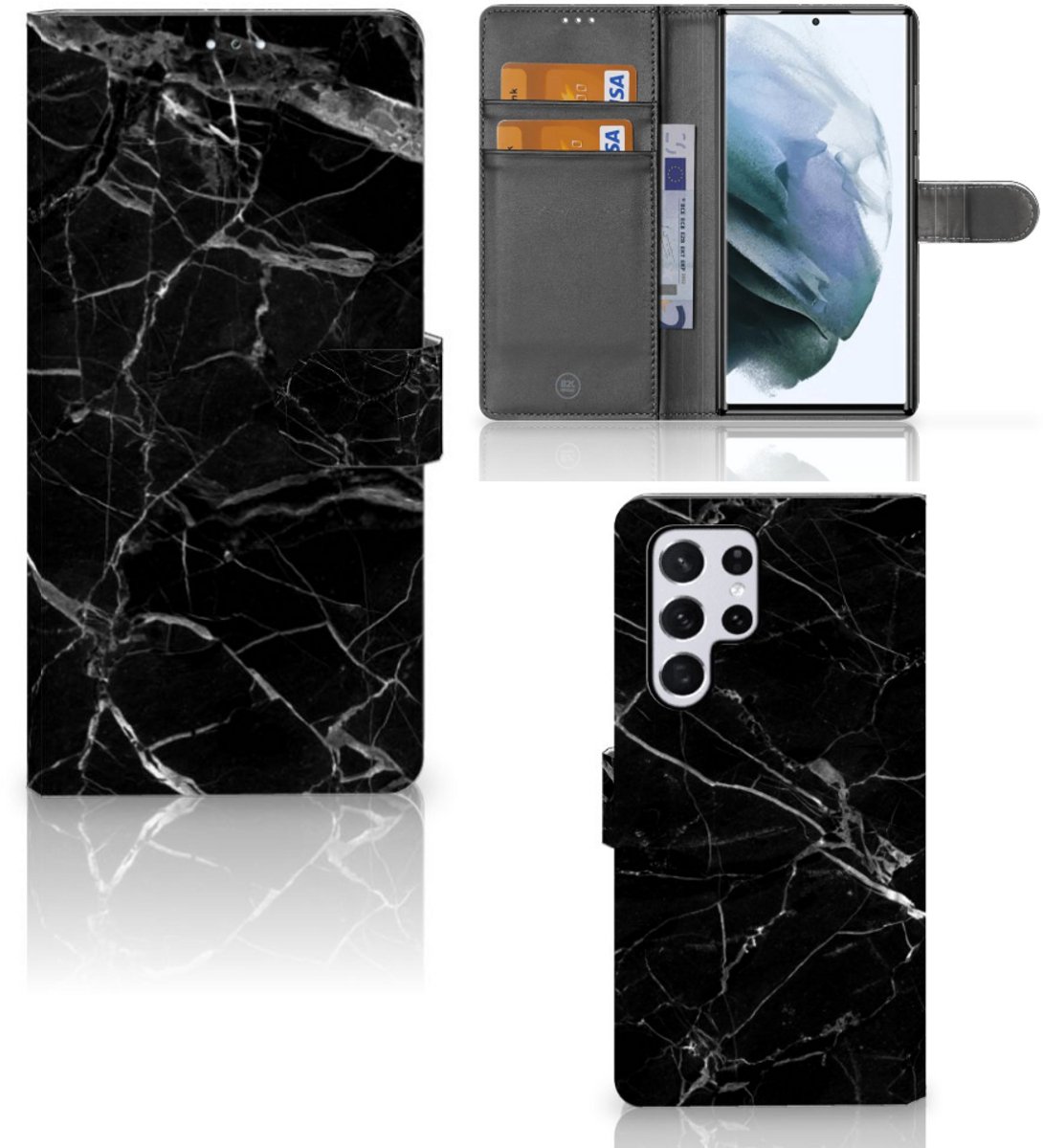 Samsung Galaxy S22 Ultra Bookcase Marmer Zwart - Origineel Cadeau Vader