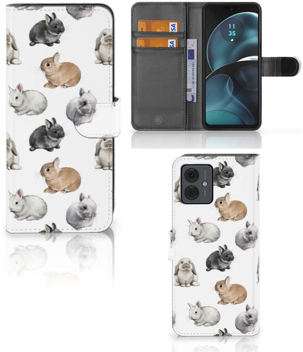Telefoonhoesje met Pasjes voor Motorola Moto G14 Konijntjes