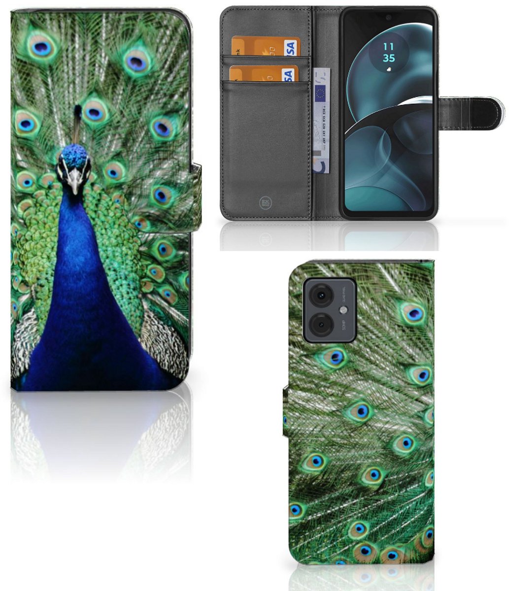 Motorola Moto G14 Telefoonhoesje met Pasjes Pauw