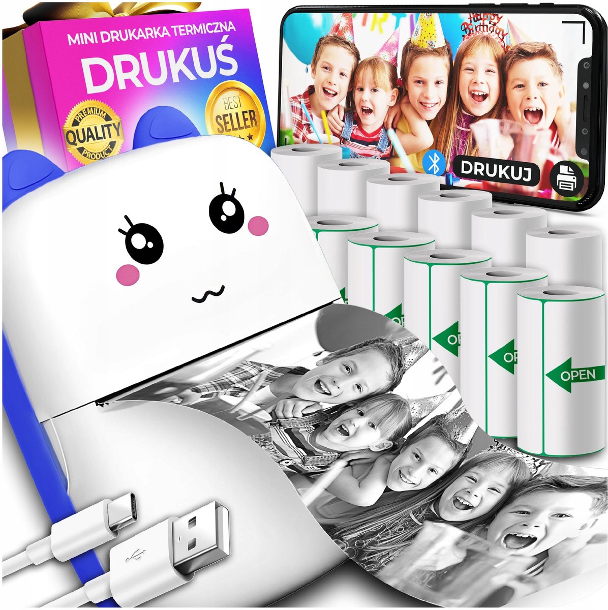 Drukuś - Mini Thermische Printer - 11 Rollen - Zonder Inkt - Bluetooth 5.0