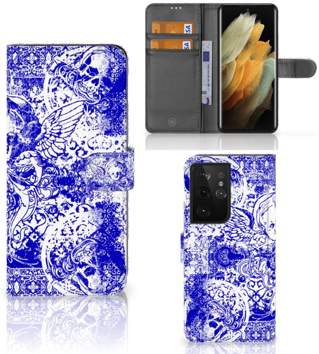 Telefoonhoesje met Naam Samsung Galaxy S21 Ultra Angel Skull Blauw