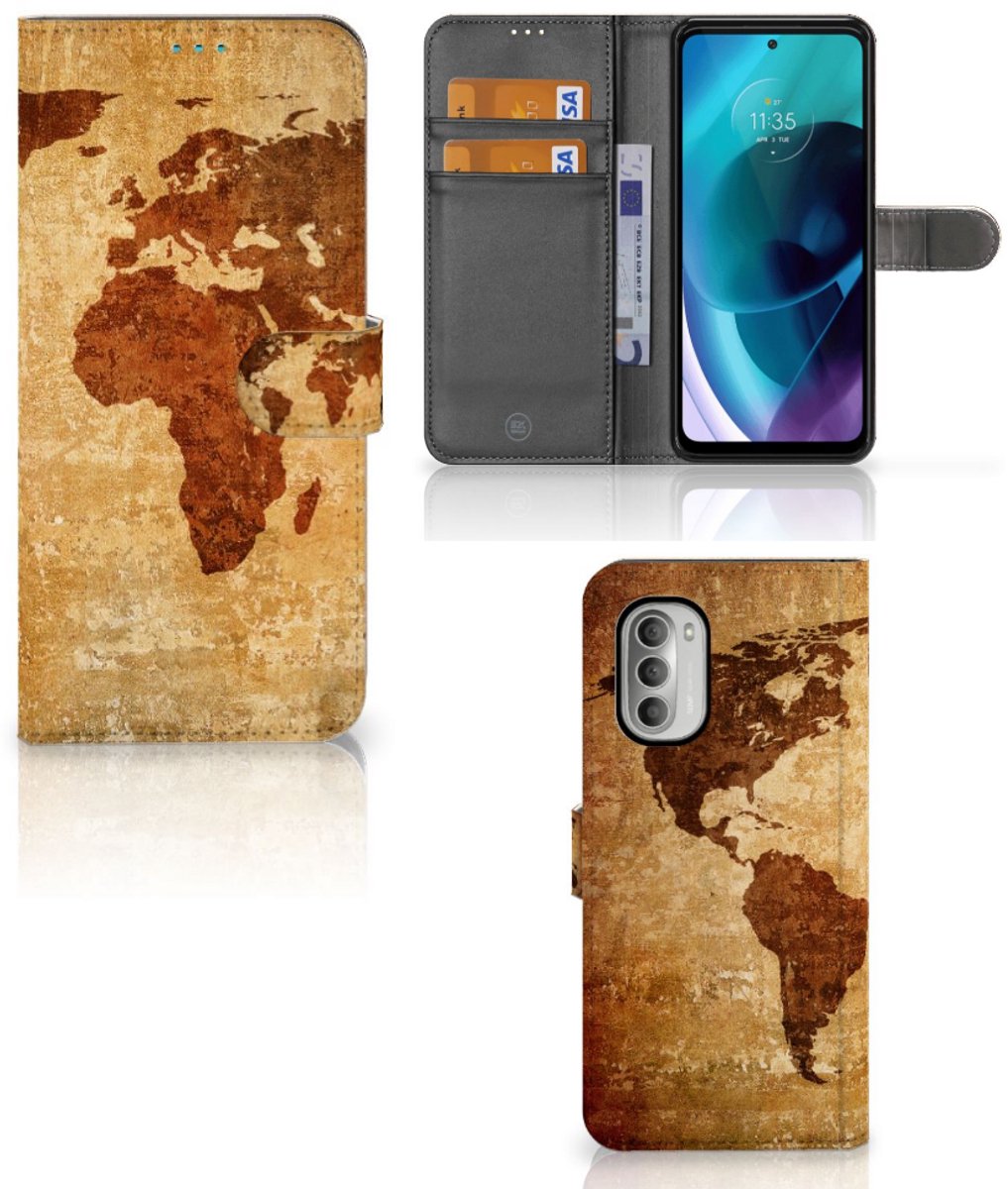 Motorola Moto G51 5G Flip Cover Wereldkaart