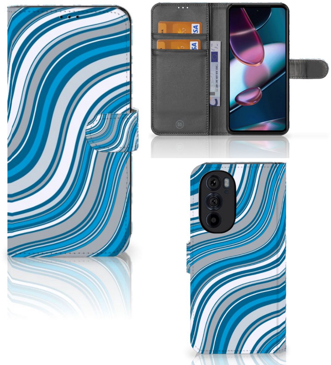 Book Case voor Motorola Edge 30 Pro Telefoon Hoesje Waves Blue