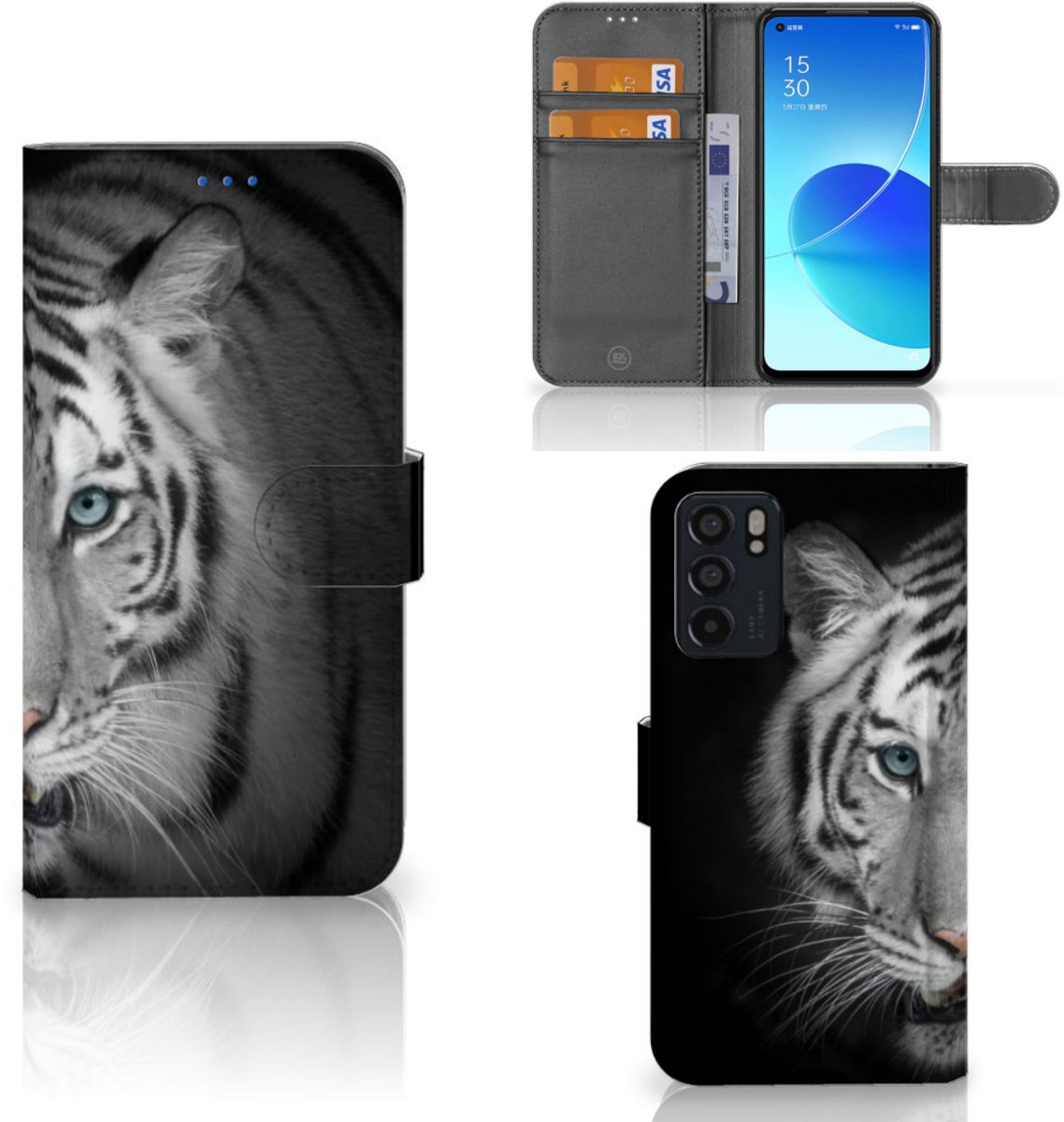 OPPO Reno6 5G Telefoonhoesje met Pasjes Tijger