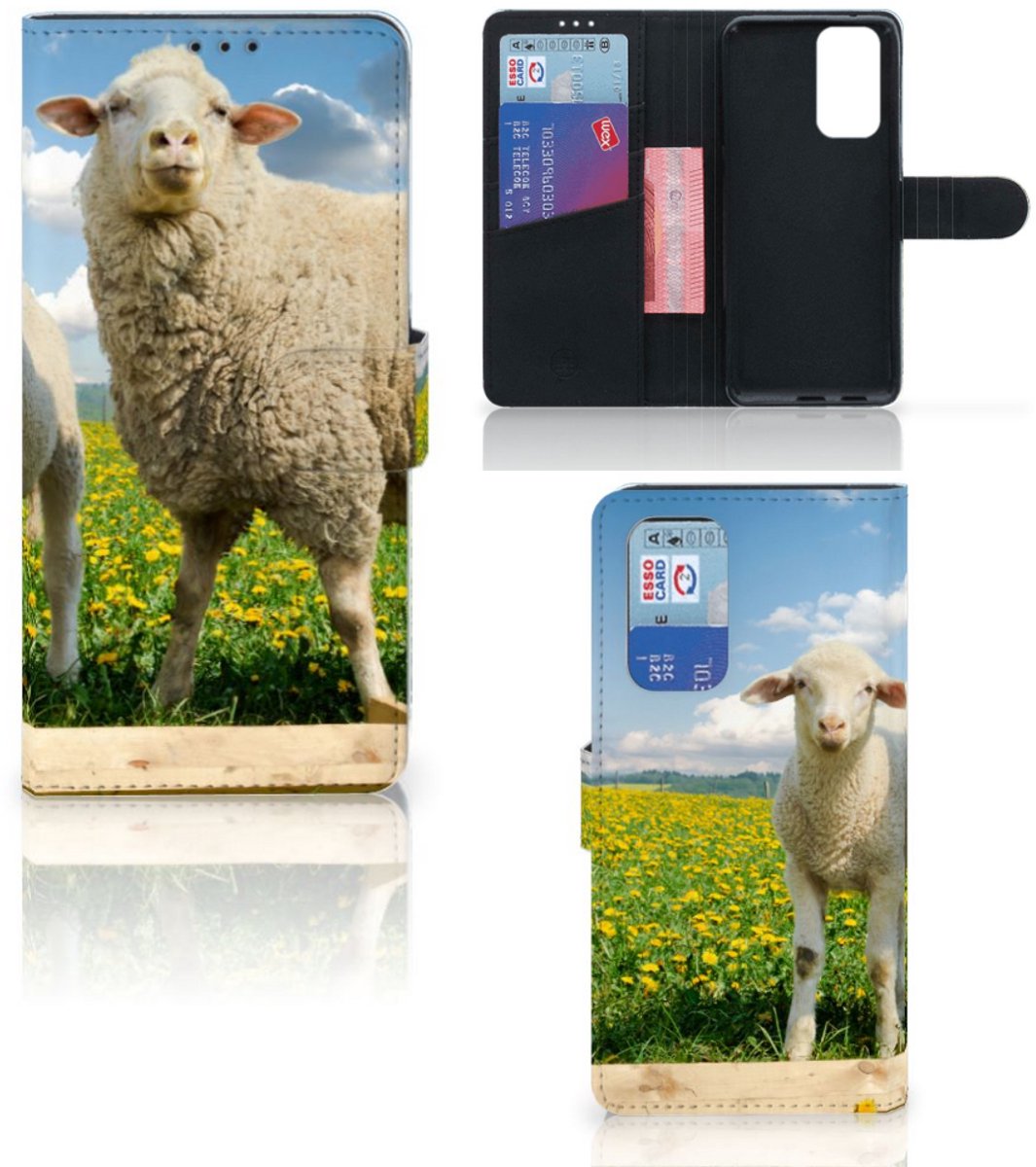 OnePlus 9 Pro Telefoonhoesje met Pasjes Schaap en Lammetje