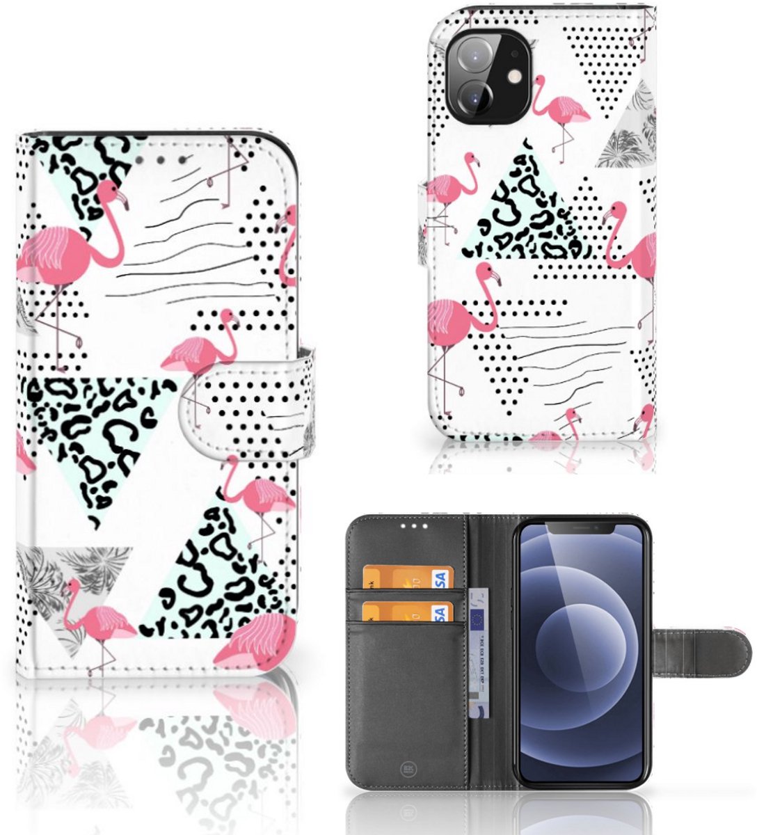 Apple iPhone 12 Mini Telefoonhoesje met Pasjes Flamingo Triangle