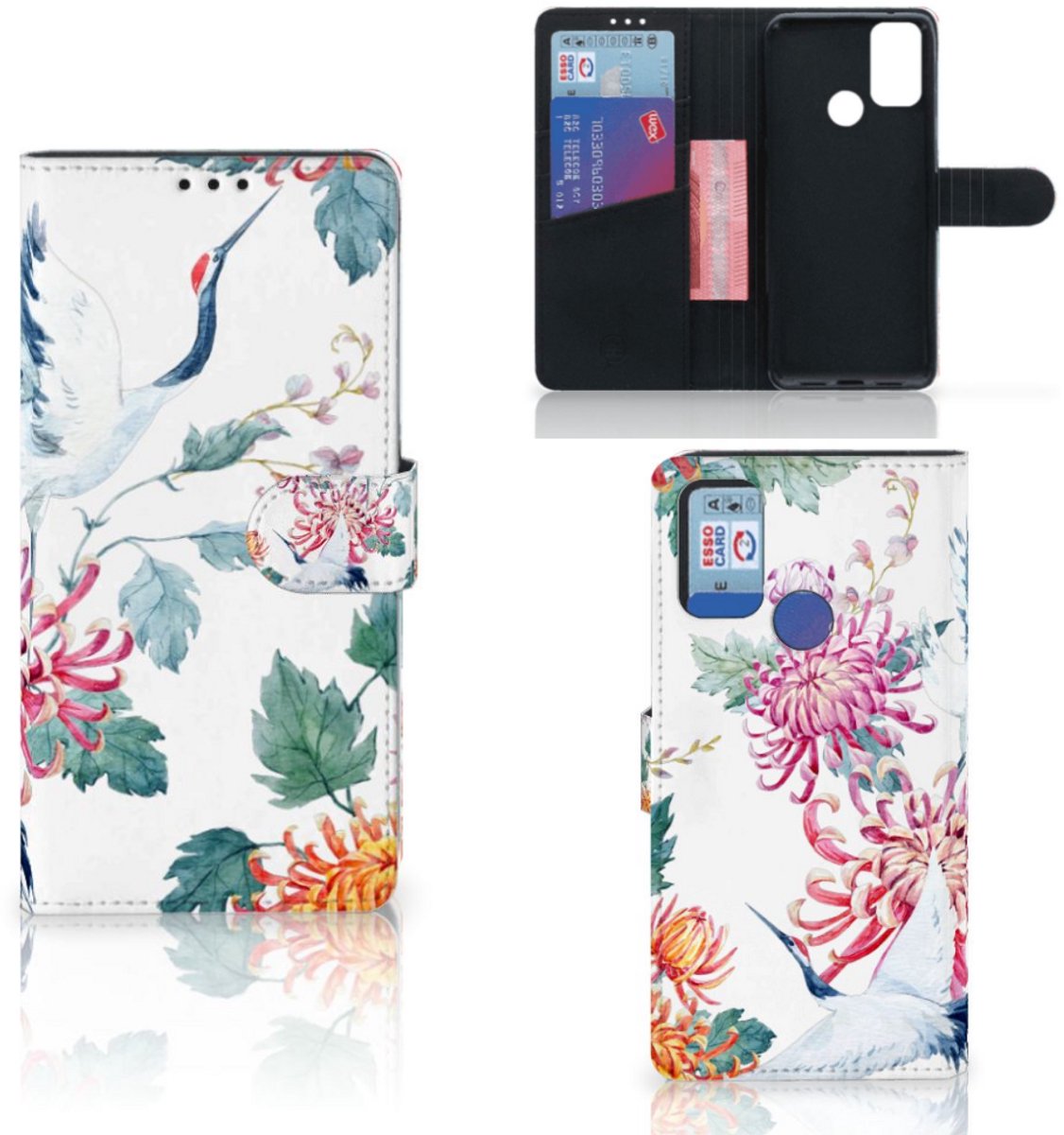 Alcatel 1S (2021) Telefoonhoesje met Pasjes Bird Flowers