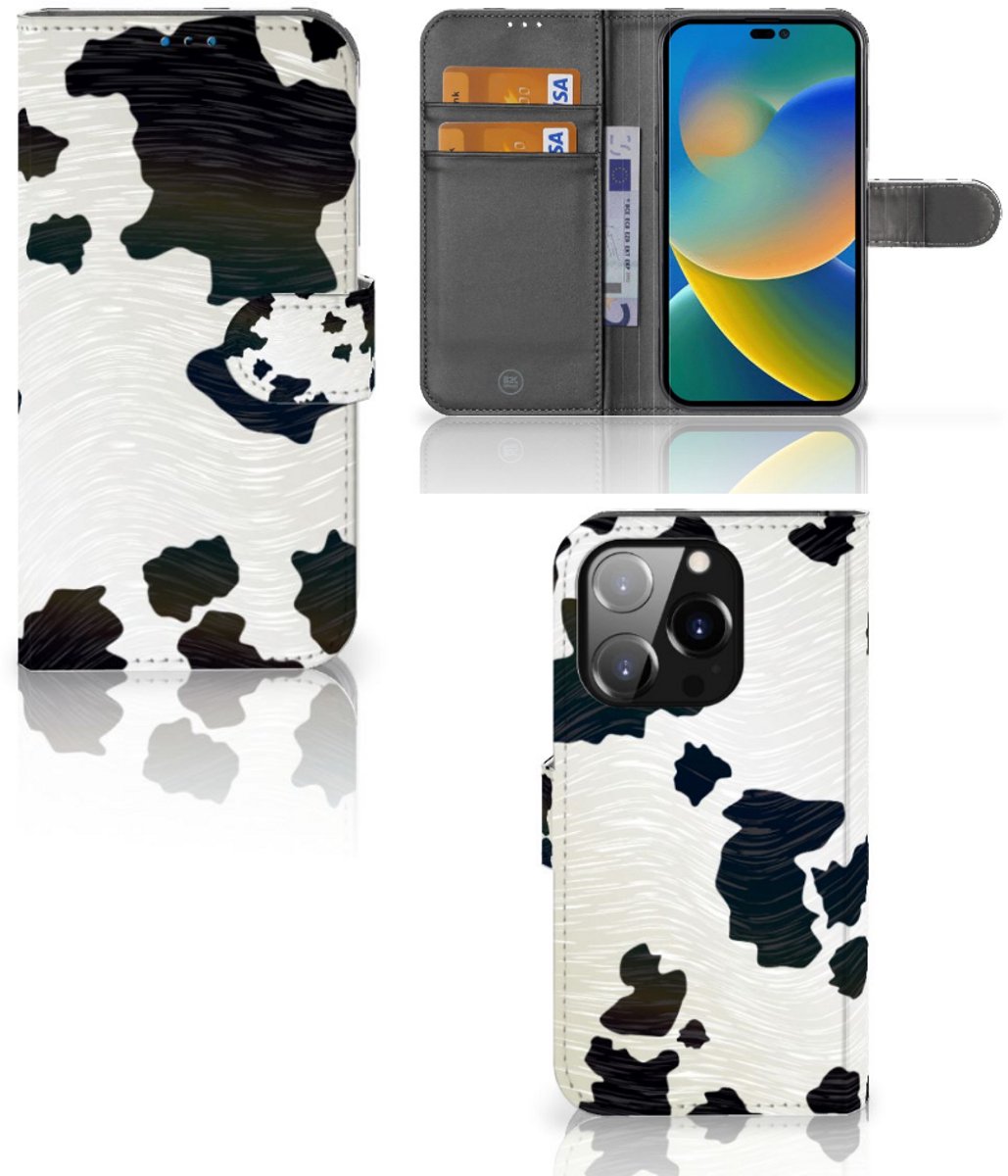 iPhone 14 Pro Telefoonhoesje met Pasjes Koeienvlekken