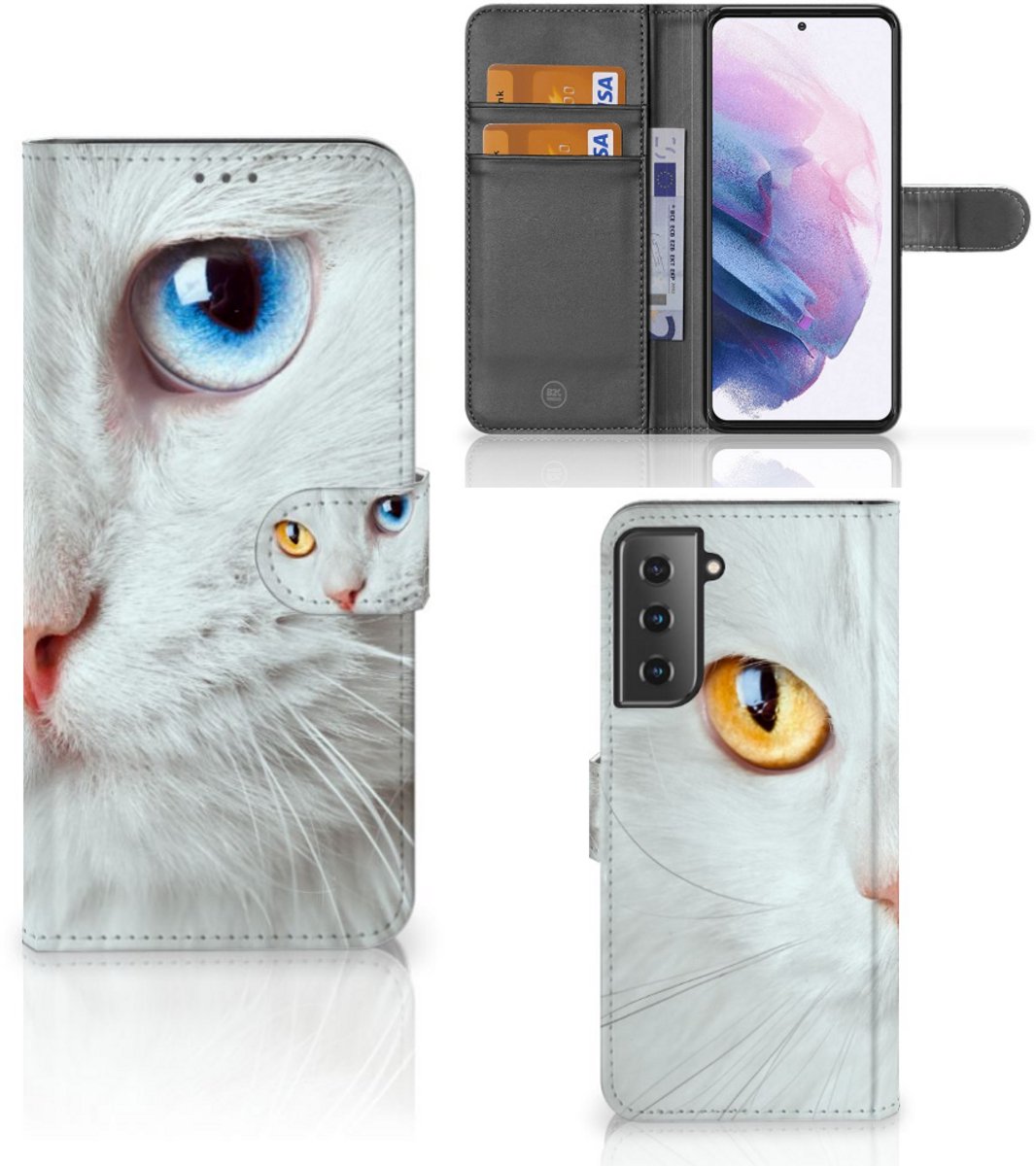 Samsung Galaxy S21 Plus Telefoonhoesje met Pasjes Witte Kat