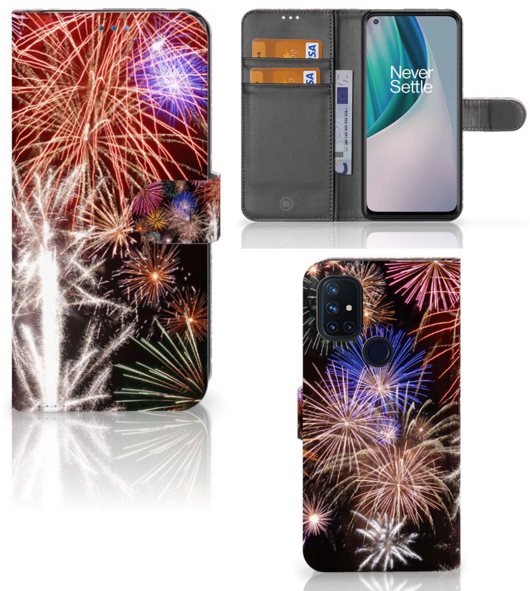 OnePlus Nord N10 Wallet Case met Pasjes Vuurwerk
