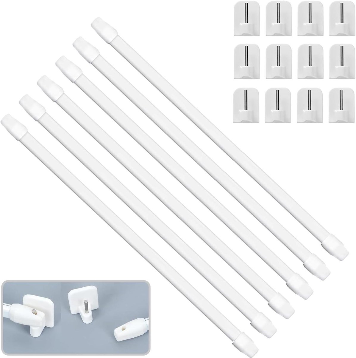 Uittrekbare Gordijnroede zonder Boren - Verstelbare Gordijnroede voor PVC-Ramen (6 Stuks 50-80 cm) met Kleefhaak