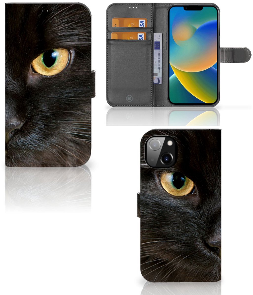 iPhone 14 Plus Telefoonhoesje met Pasjes Zwarte Kat