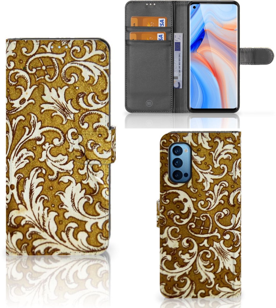 Book Case voor Wallet Case OPPO Reno 4 Pro 5G Barok Goud