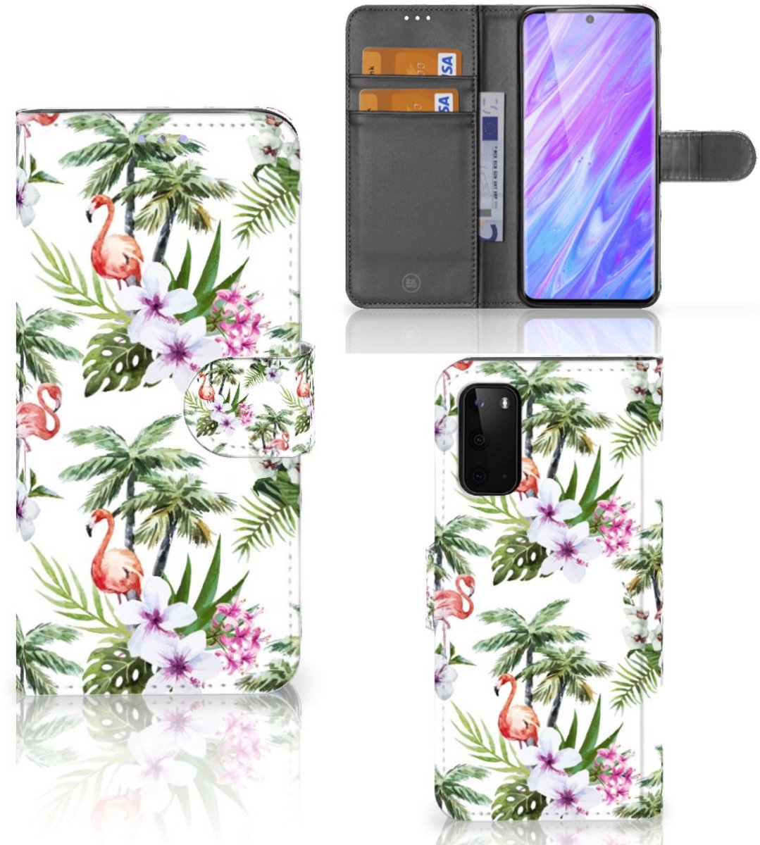 Samsung Galaxy S20 Telefoonhoesje met Pasjes Flamingo Palms
