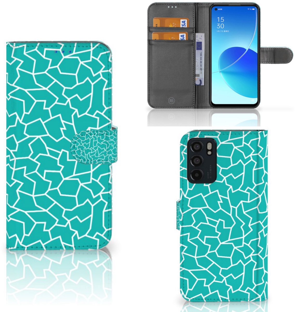 Boekhoesje voor OPPO Reno6 5G Hoesje Cracks Blue