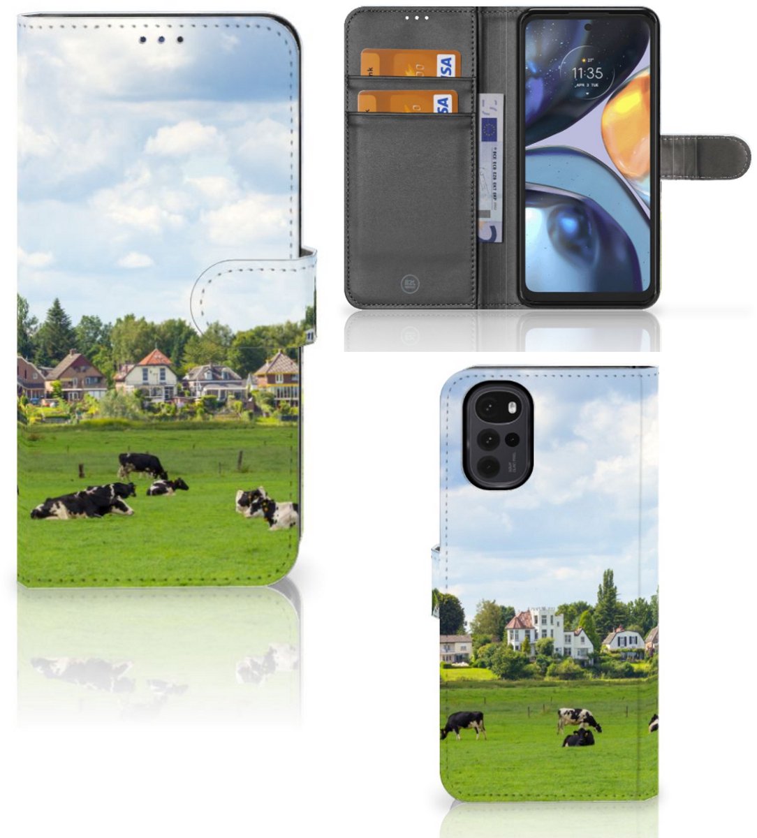 Motorola Moto G22 Telefoonhoesje met Pasjes Koeien