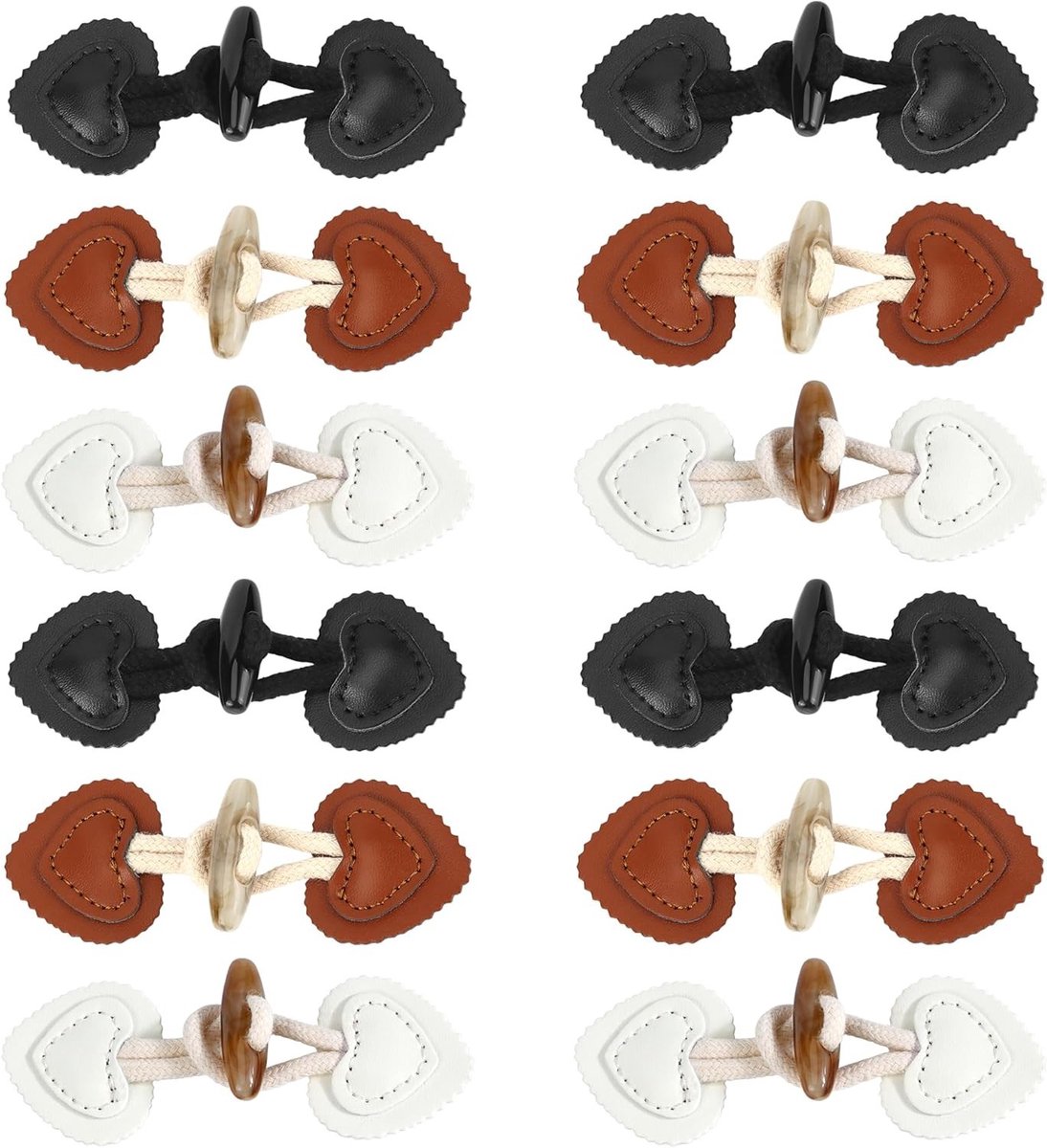 12 Paar Lederen Toggle Sluitingen voor Jassen en Truien - Kleine Knoopjes voor DIY Decoratie en Modeaccessoires