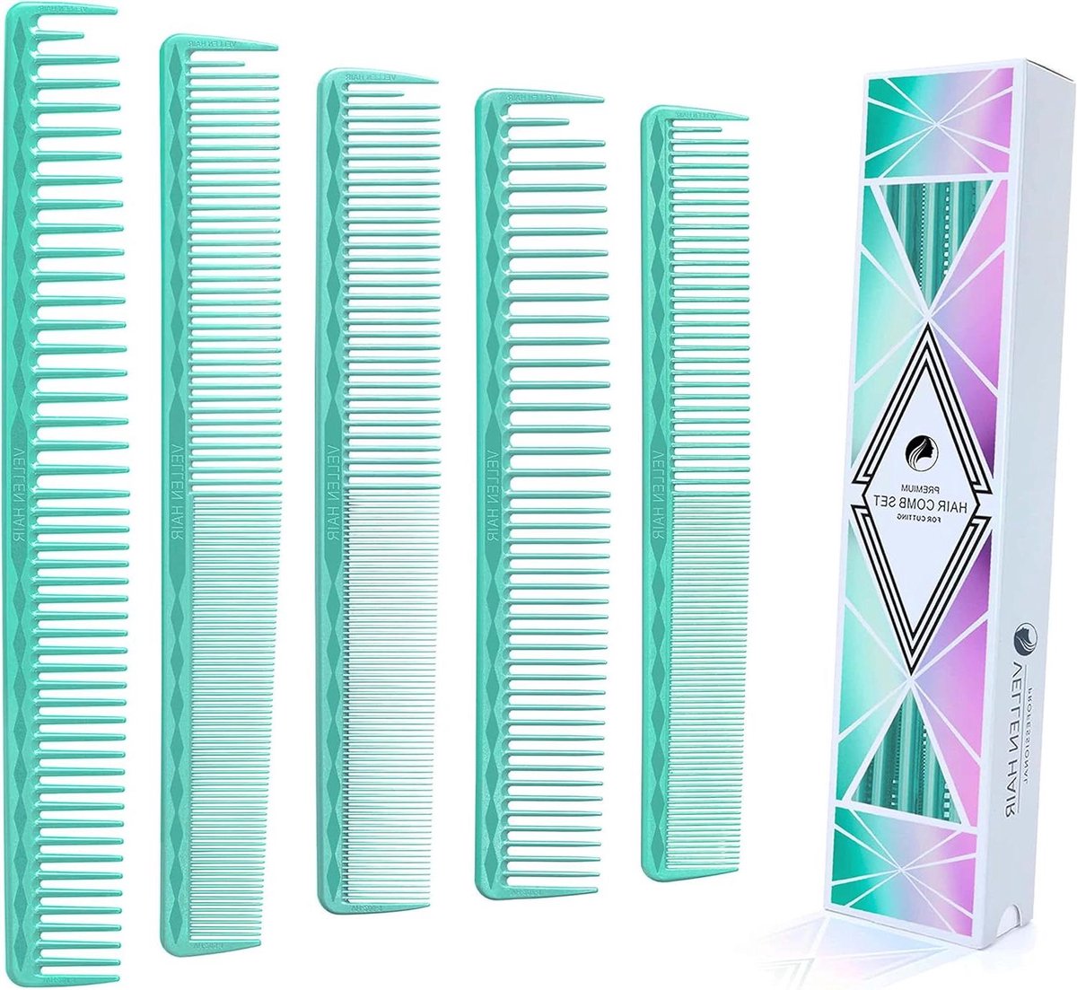 Snijkammen Set - Kapperskammen Haarstylist - Haar Knippen Verven - Hittebestendig ULTEM Plastic - 5 Maten - Zwart