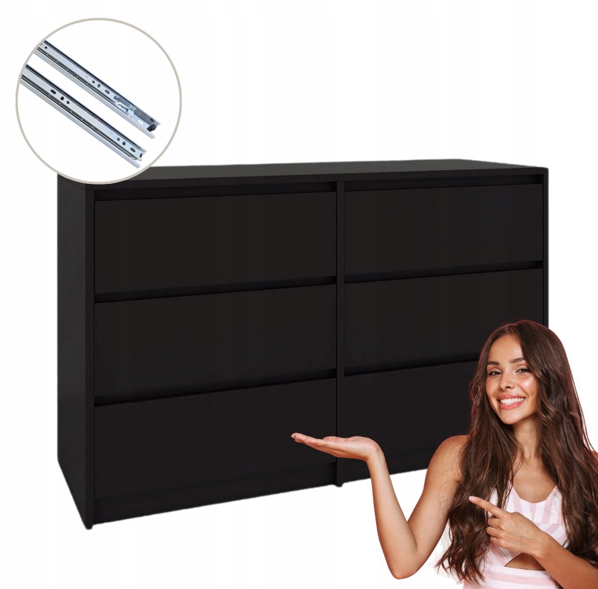 Fernika - Komoda met 6 Laden - Zwart - 120 x 75,2 x 43 cm - Functioneel en Stijlvol