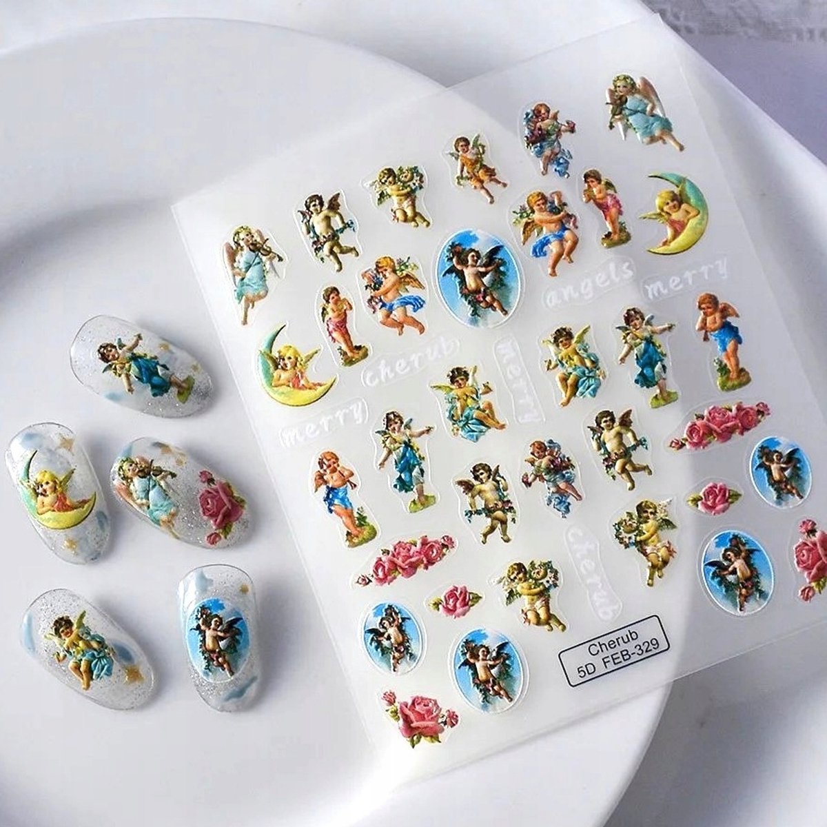 Frezarkowo - 3D Nail Stickers - Zelfklevend - Aniołki - 9,5x8 cm