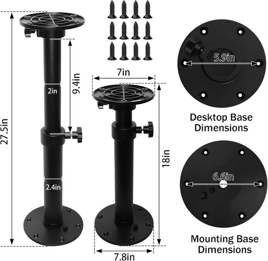 Boot Tafel Voetstuk - RV Tafel Poot - Buiten Lunchen - Afneembare Verstelbare - 7-10.9 Inch Hoogte - Zwart — afbeelding 4