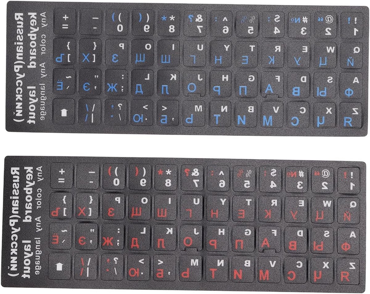 Kleurige Russische Toetsenbordstickers - Waterdichte Vervangstickers voor Laptop en PC Toetsen, 2 Stuks (Blauw en Rood)