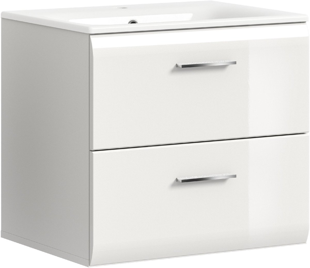 Badmeubel Ice Xonox Met Keramische Wastafel - 60x55x46 Cm - Wit Hoogglans - Xonox - Badkamer Enkele Wastafelmeubel - Hoogglans Wit - Spaanplaat