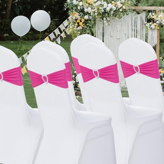 Stoelsjerpen Strikken - Stoelbanden Elastisch - Feestdecoratie Aanbrengen - Eenvoudig Zonder Strik - 30 stuks - Fuchsia — afbeelding 5