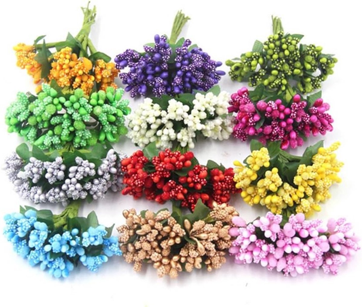144 Stuks Mini Kunstbloem Stamens en Zachte Stelen voor DIY Bruiloft Decoratie, Haaraccessoires, Taarttopper en Corsages