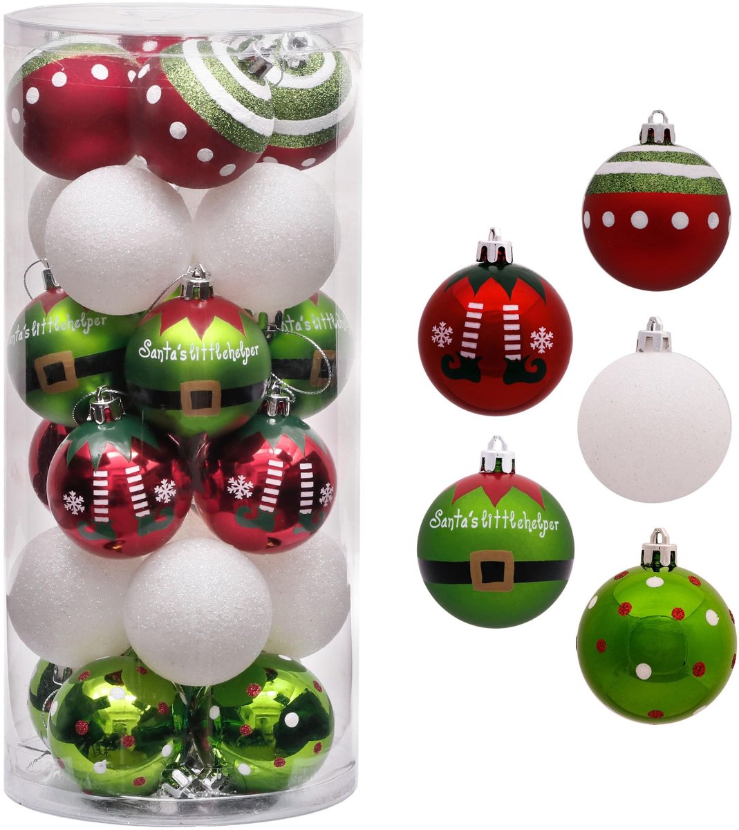 Cosensi - Kerstballen - 24 Stuks - Shatterproof - Rood/Groen/Wit - Versiering - Perfect voor de Feestdagen - 6 cm