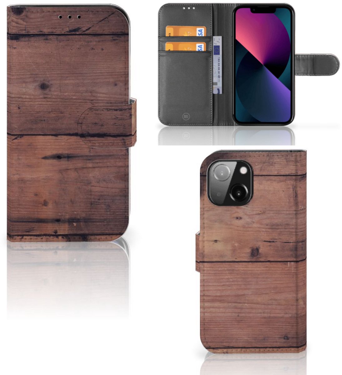 iPhone 13 Mini Book Style Case Old Wood