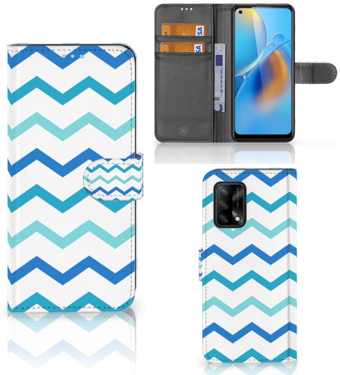 OPPO A74 4G Telefoon Hoesje Zigzag Blauw