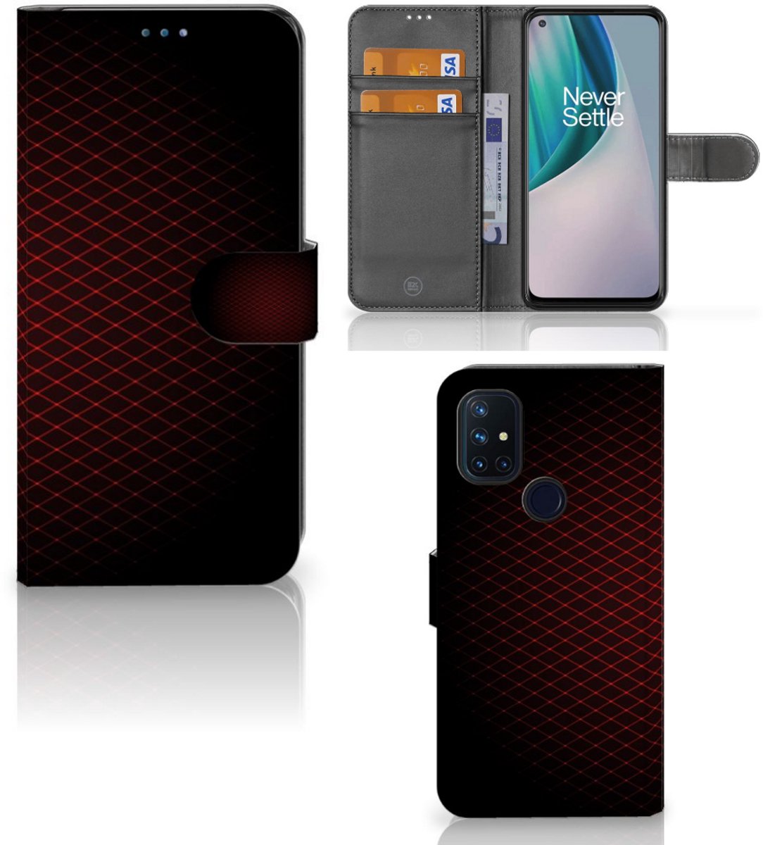 Book Case voor OnePlus Nord N10 Telefoon Hoesje Geruit Rood