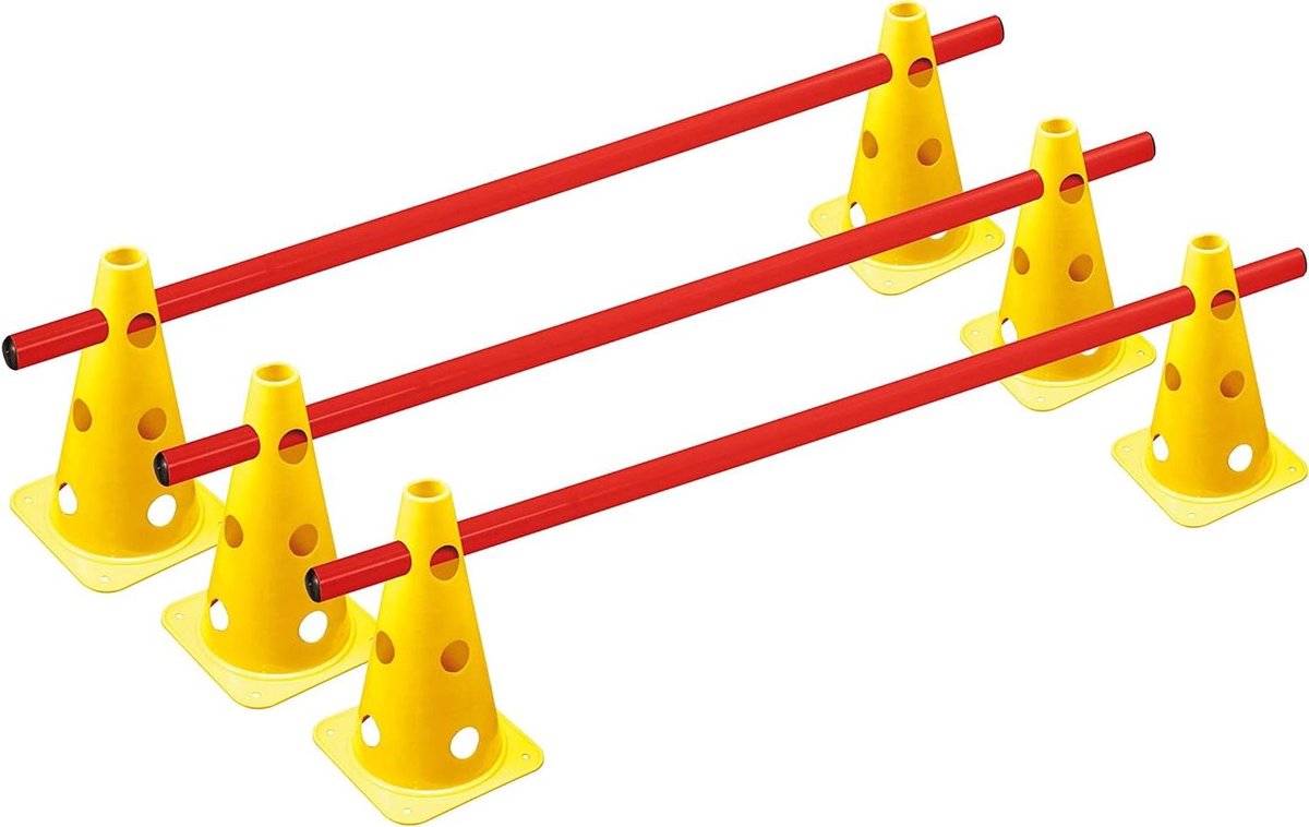 Steekhordenset Kegelhorden - Slalom Horden - Sporttraining Verbeteren - Multifunctionele Kegels - 225 cm - Geel