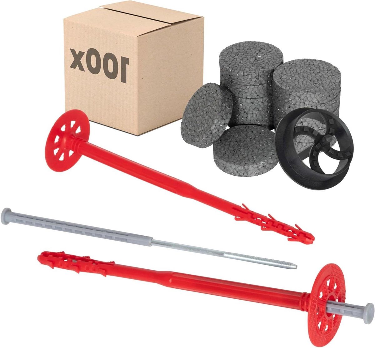 Isolatiepluggen met Nagel - Gevelpluggen ETICS - Isolatie Bevestigen - ETA-Gecertificeerd - Ø10x280mm 100 stuks - Rood